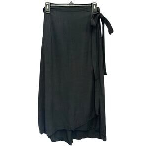 GAP Black Wrap Skirt Medium Moonless Night Midi High Low Tie Waist